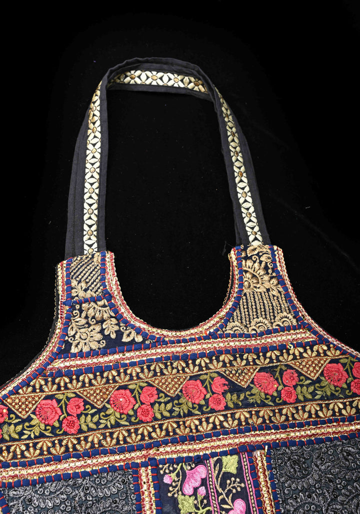 Handcrafted  Embroidery Banjara Boho Tote Shoulder Bag In Blue