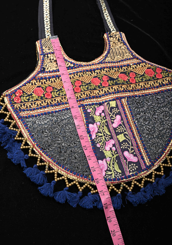 Handcrafted  Embroidery Banjara Boho Tote Shoulder Bag In Blue