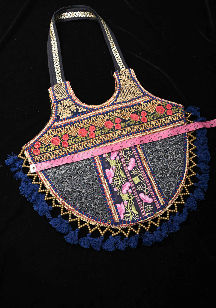 Handcrafted  Embroidery Banjara Boho Tote Shoulder Bag In Blue