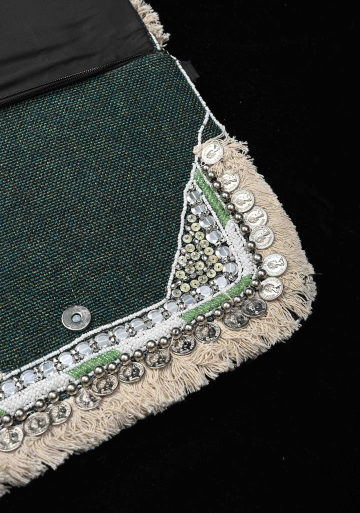 Green Handmade Boho Banjara Jute coin Bags