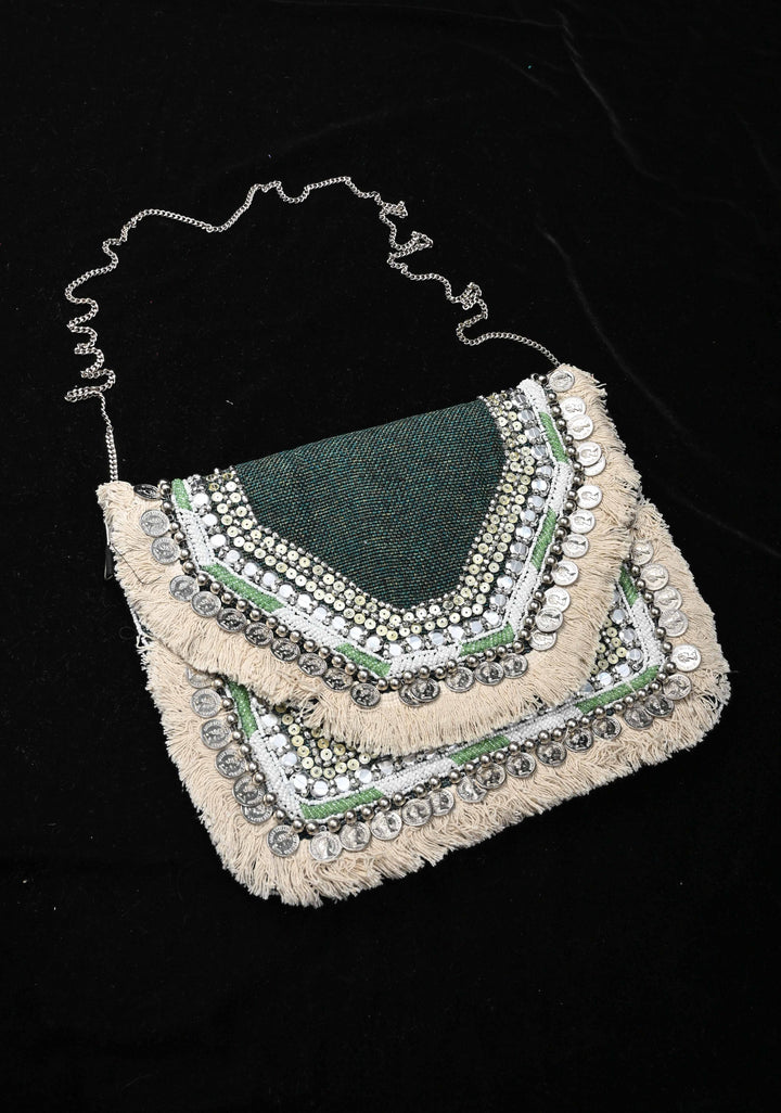 Green Handmade Boho Banjara Jute coin Bags