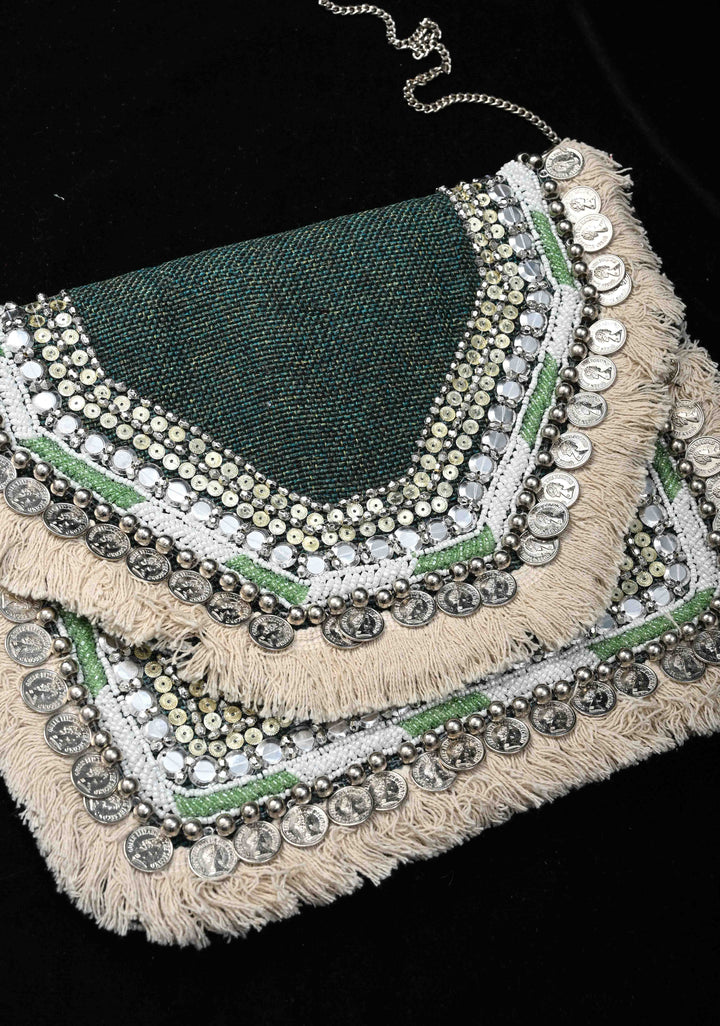 Green Handmade Boho Banjara Jute coin Bags