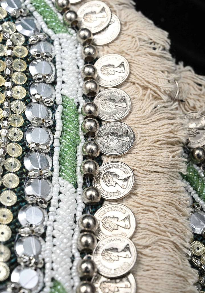 Green Handmade Boho Banjara Jute coin Bags
