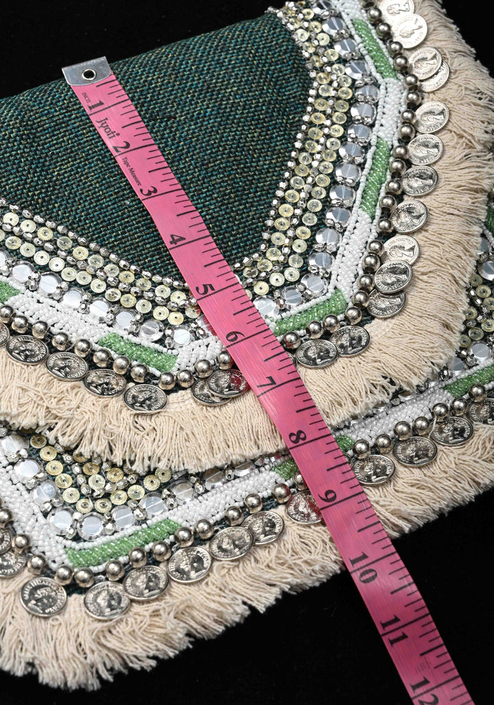 Green Handmade Boho Banjara Jute coin Bags