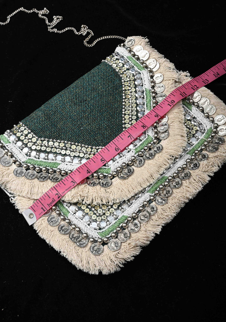 Green Handmade Boho Banjara Jute coin Bags