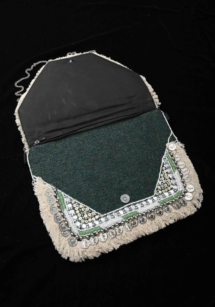Green Handmade Boho Banjara Jute coin Bags