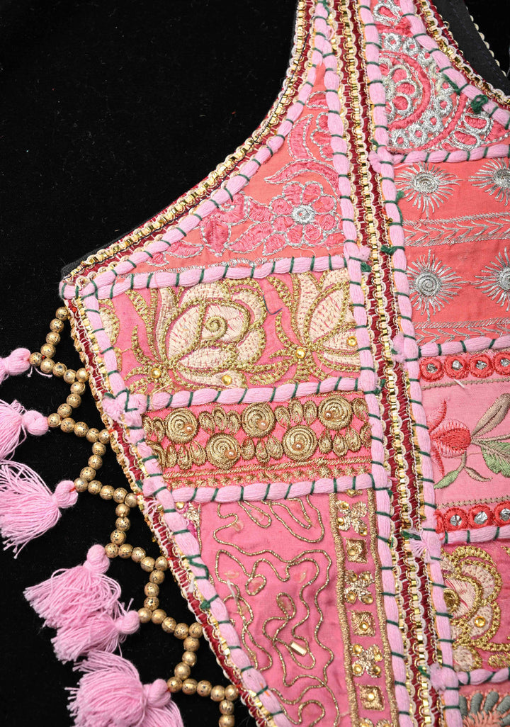 Pink Tote Bag With Embroidery Floral Design And Tassels