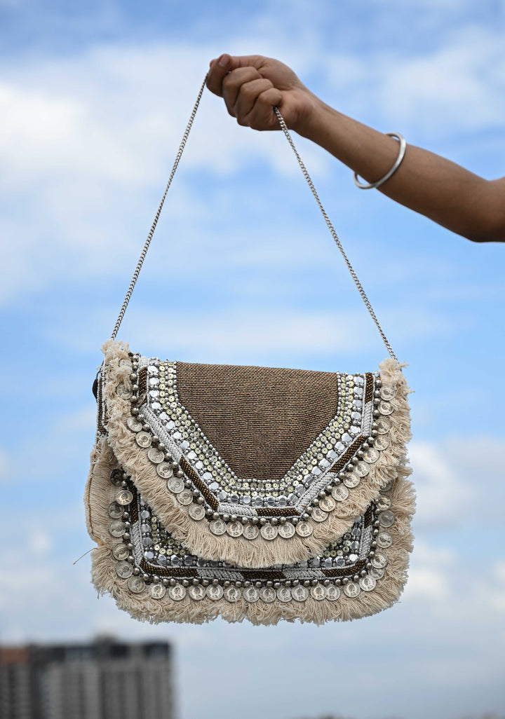 Brownish Gray Green Handmade Boho Banjara Jute coin Bags