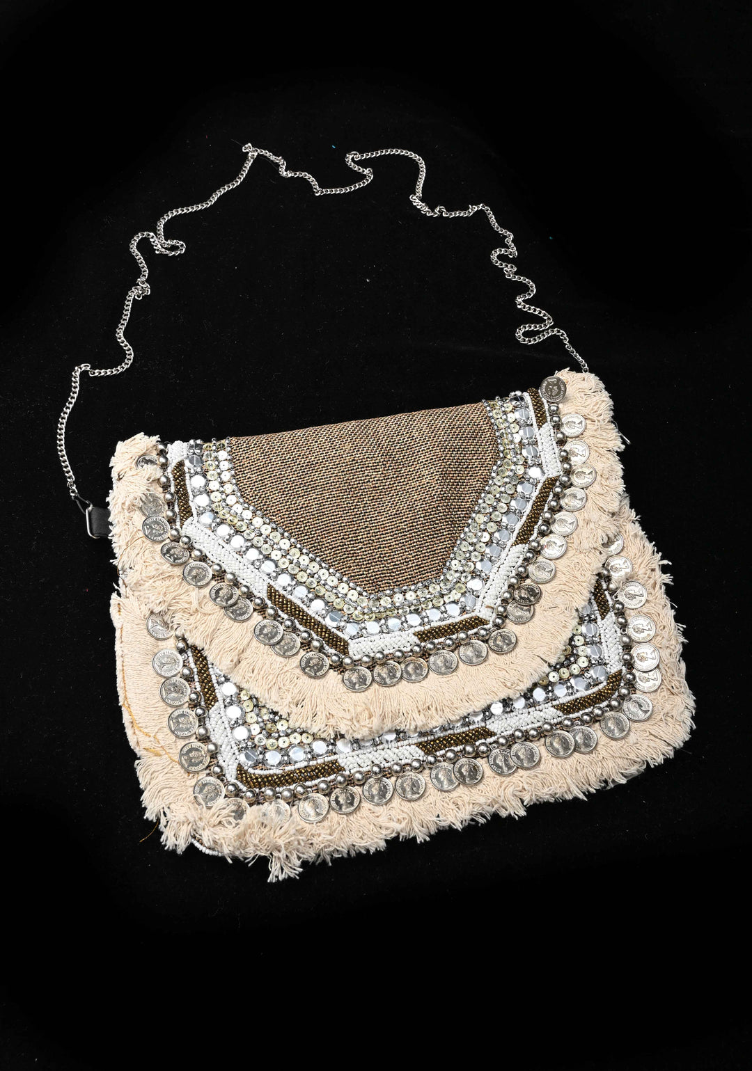 Brownish Gray Green Handmade Boho Banjara Jute coin Bags
