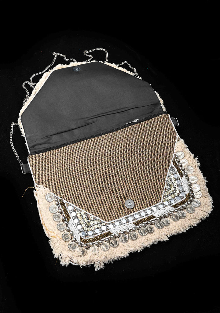 Brownish Gray Green Handmade Boho Banjara Jute coin Bags