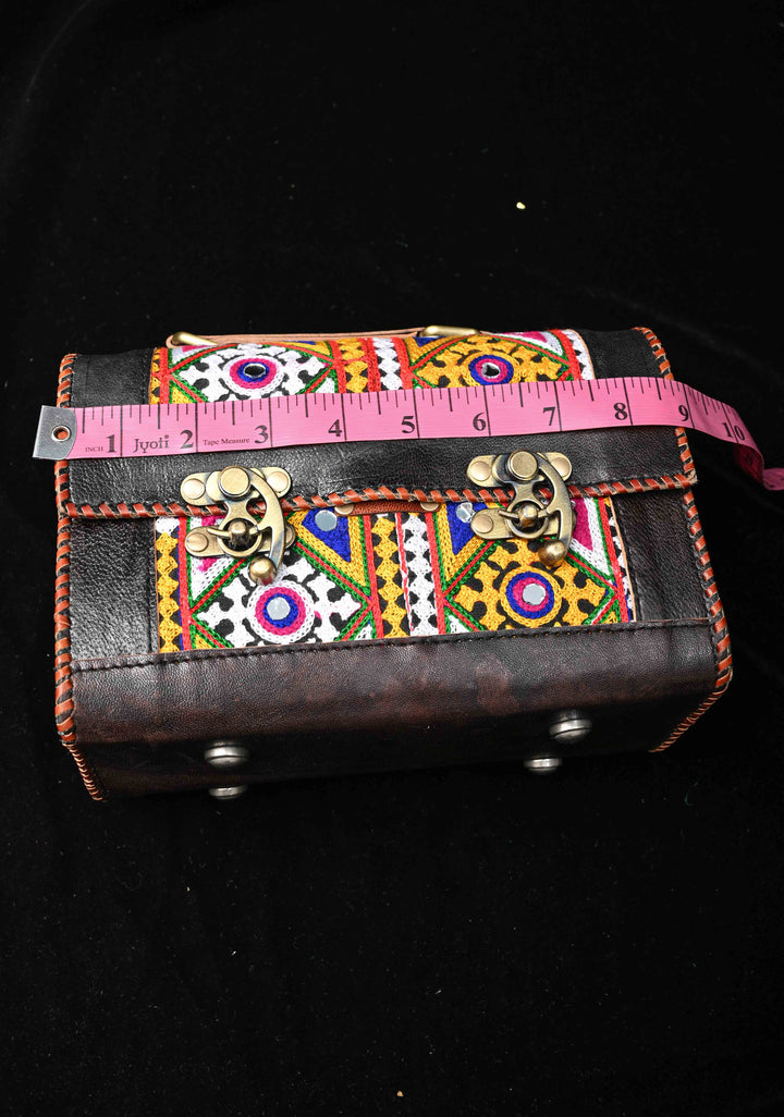 Leather Big Hut black Sling Bag With Hand-Crafted And Embroidery
