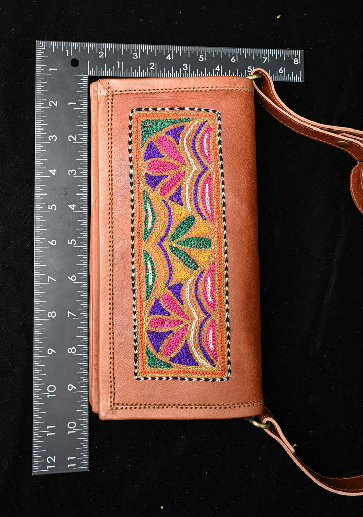 Brown Hand-Crafted And Embroidery Leather Sling Bag