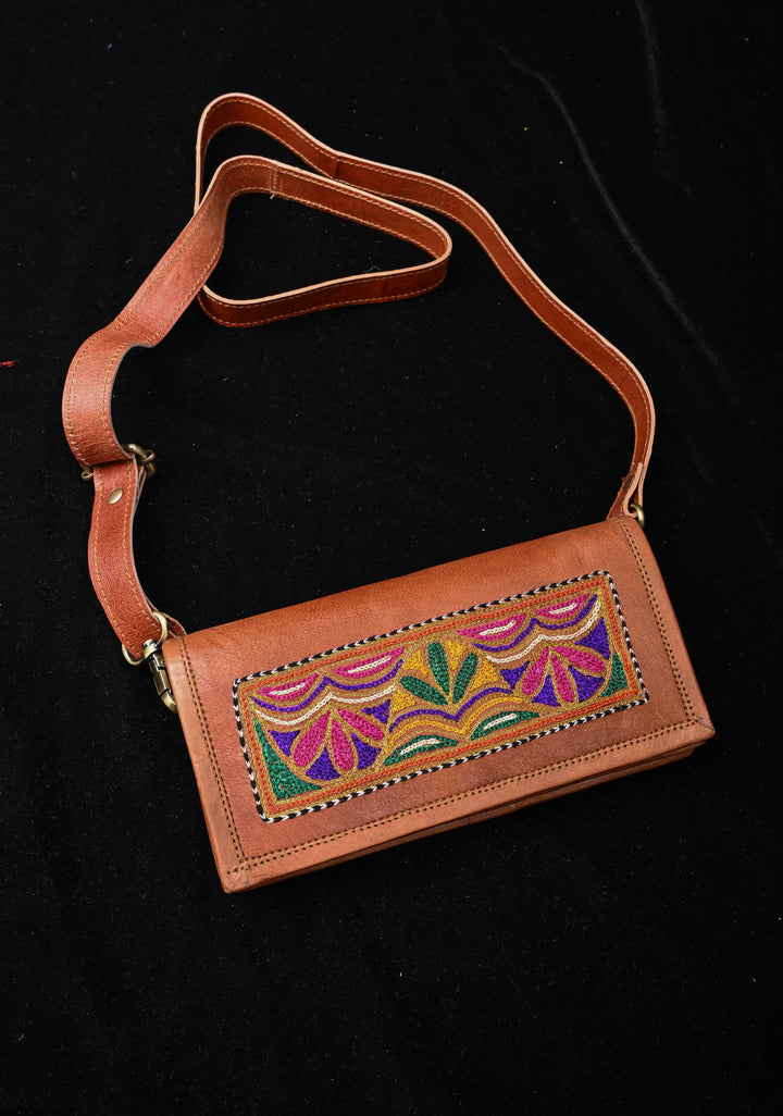 Brown Hand-Crafted And Embroidery Leather Sling Bag