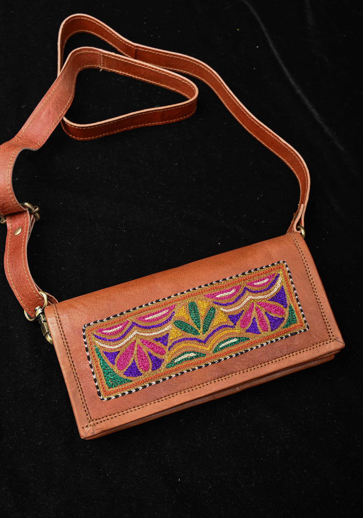 Brown Hand-Crafted And Embroidery Leather Sling Bag