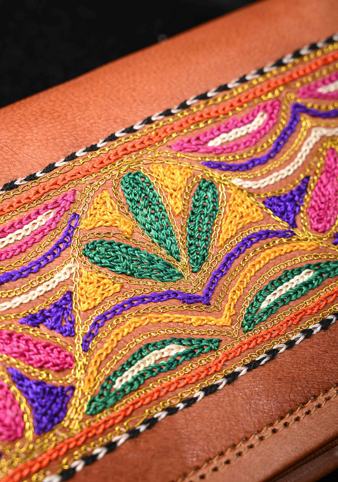Brown Hand-Crafted And Embroidery Leather Sling Bag