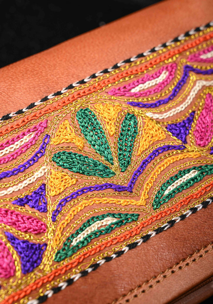 Brown Hand-Crafted And Embroidery Leather Sling Bag