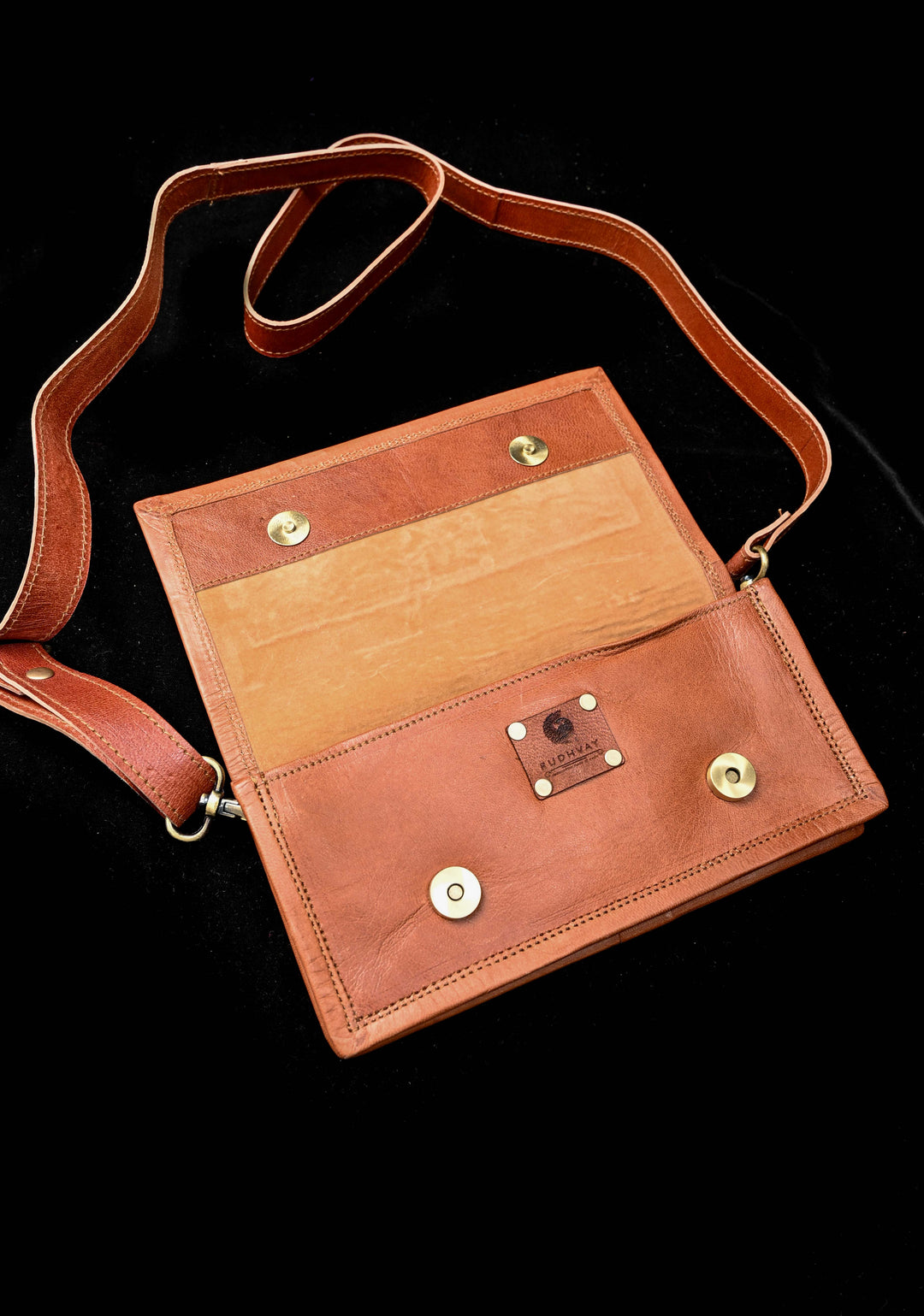 Brown Hand-Crafted And Embroidery Leather Sling Bag
