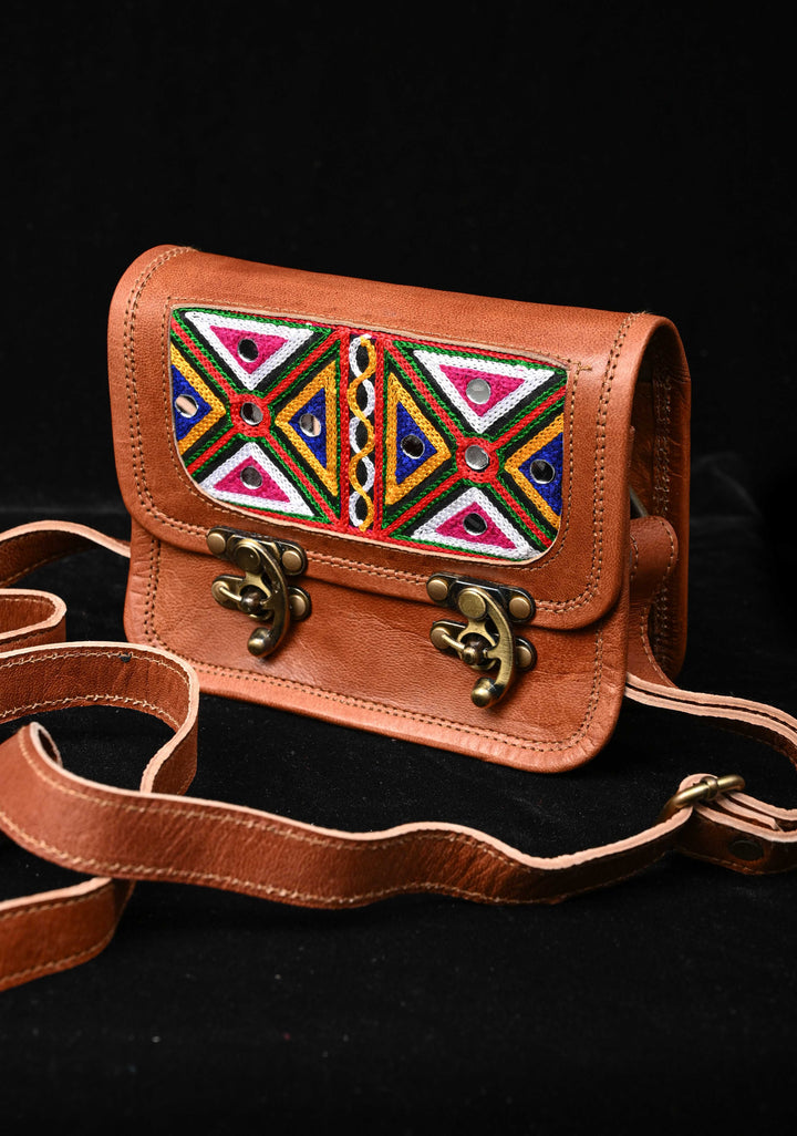 Brown Hand-Crafted And Embroidery Leather Sling Bag