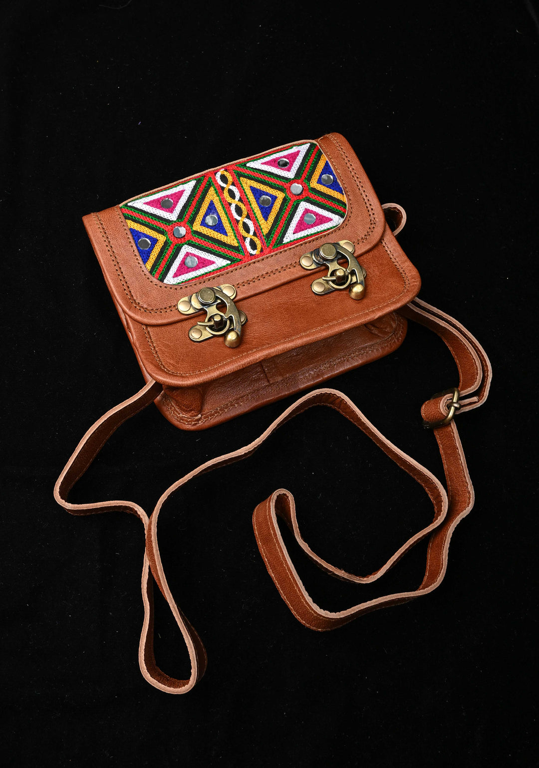 Brown Hand-Crafted And Embroidery Leather Sling Bag