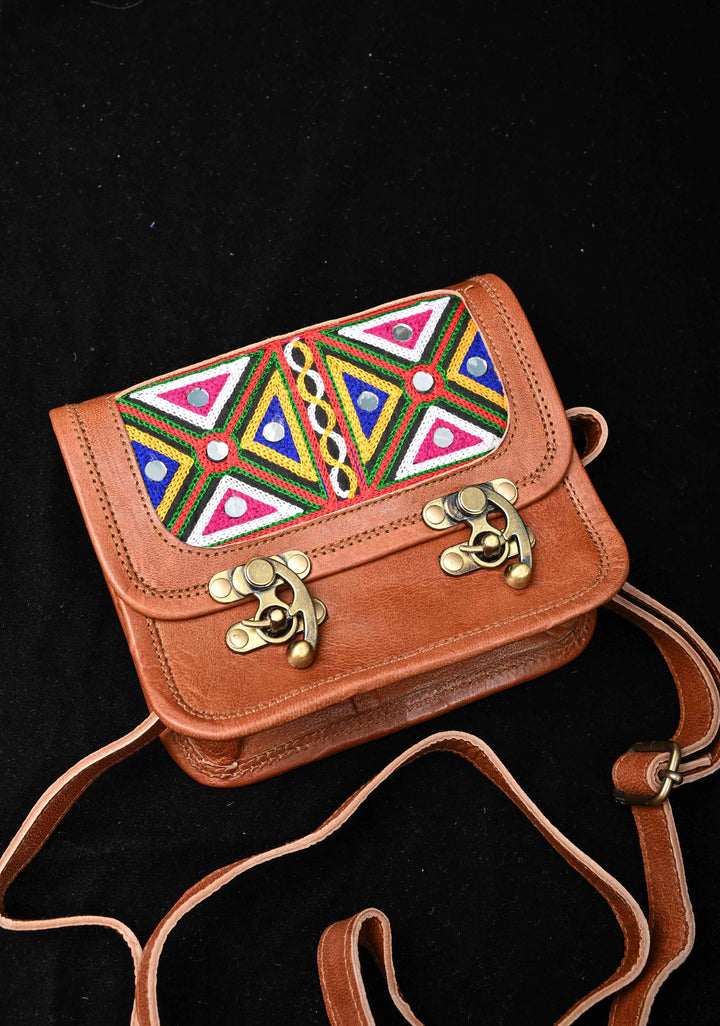 Brown Hand-Crafted And Embroidery Leather Sling Bag