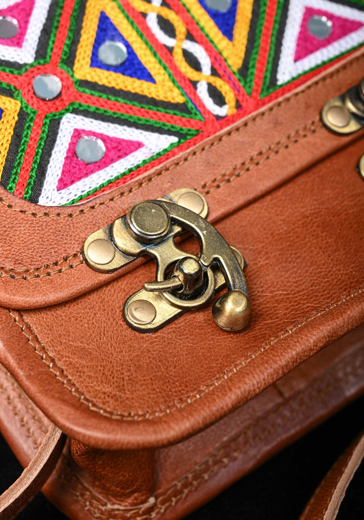 Brown Hand-Crafted And Embroidery Leather Sling Bag