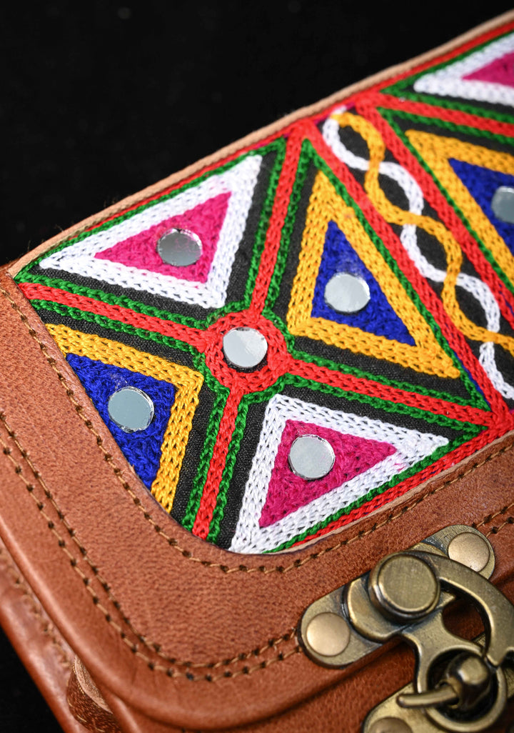 Brown Hand-Crafted And Embroidery Leather Sling Bag