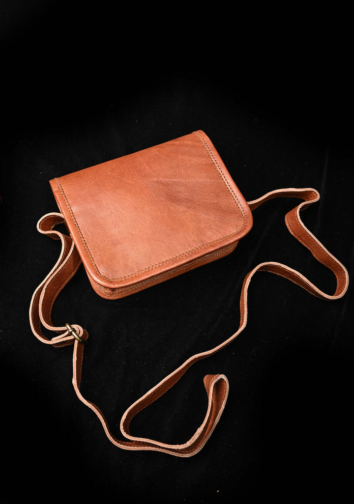 Brown Hand-Crafted And Embroidery Leather Sling Bag