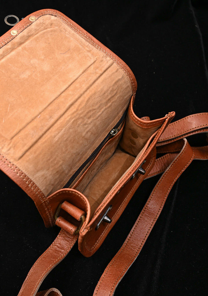 Brown Hand-Crafted And Embroidery Leather Sling Bag