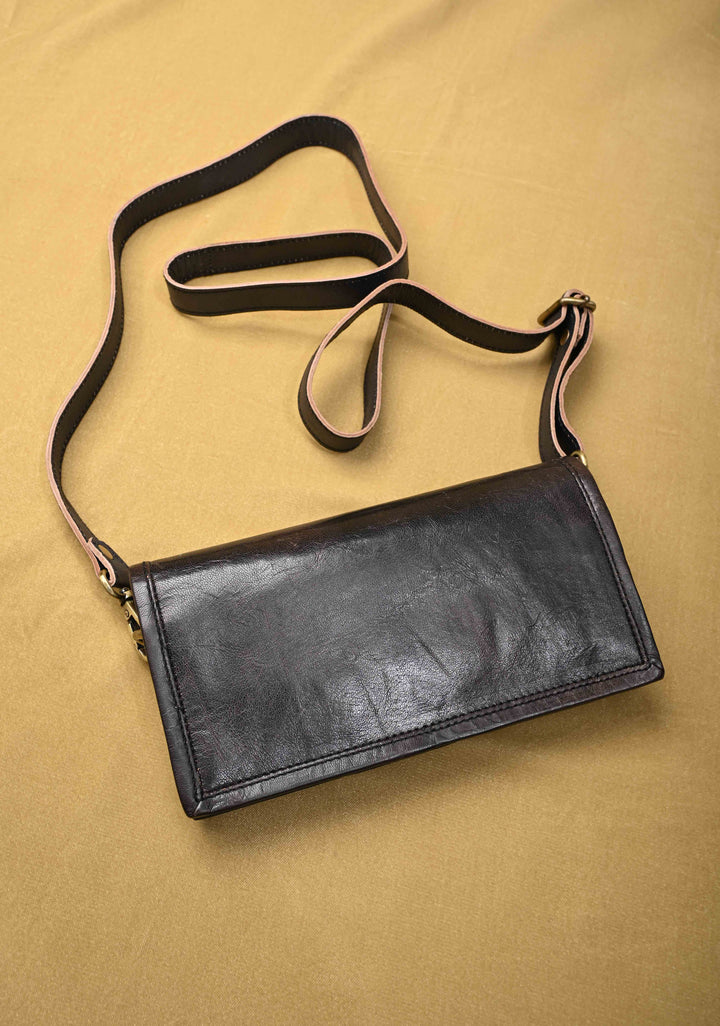 Black Hand-Crafted And Embroidery Leather Sling Bag