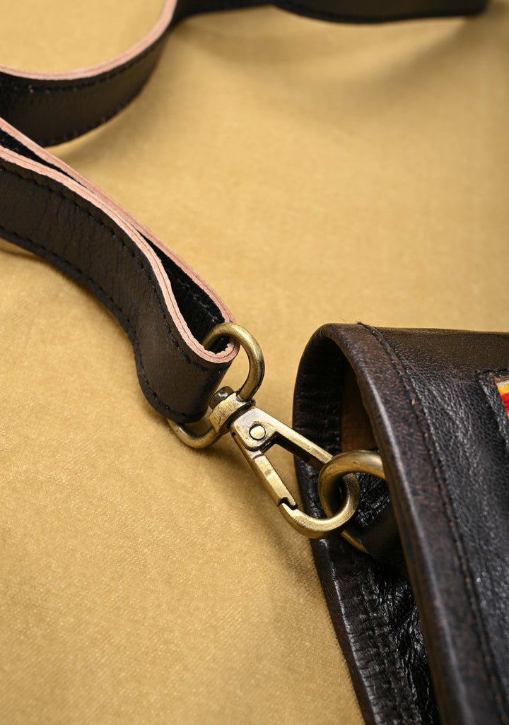 Black Hand-Crafted And Embroidery Leather Sling Bag