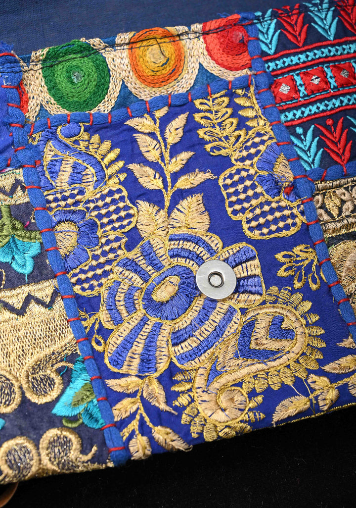Blue Hand-Embraided Ethnic Embellished Banjara Boho Sling Bag with Cowrie Shell