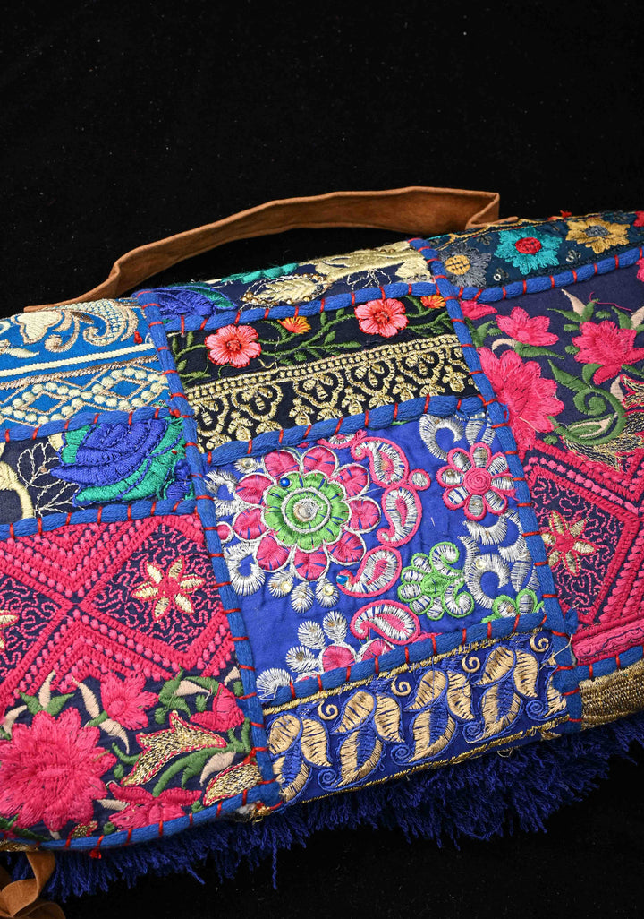 Blue Hand-Embraided Ethnic Embellished Banjara Boho Sling Bag with Cowrie Shell