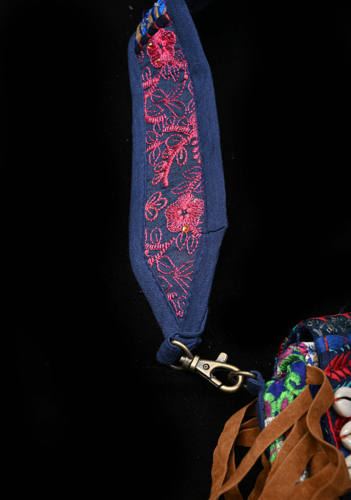 Blue Hand-Embraided Ethnic Embellished Banjara Boho Sling Bag with Cowrie Shell