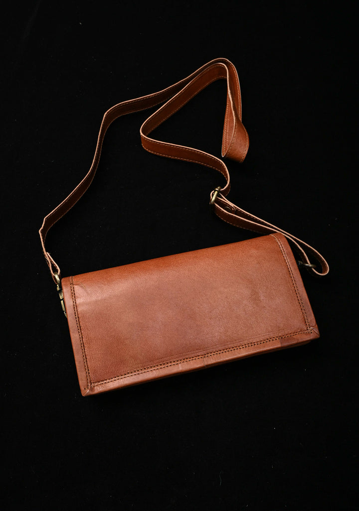 Brown Hand-Crafted Aari work Leather Sling Bag