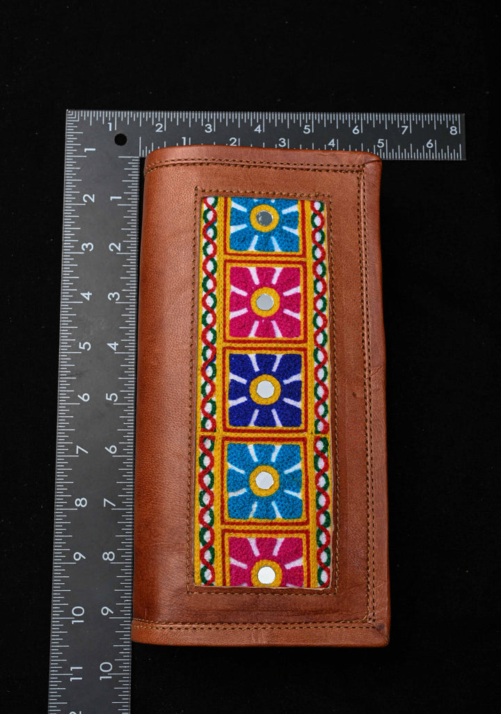 Floral Design Kutchi Hand Embroidery Leather Sling Bag in Brown
