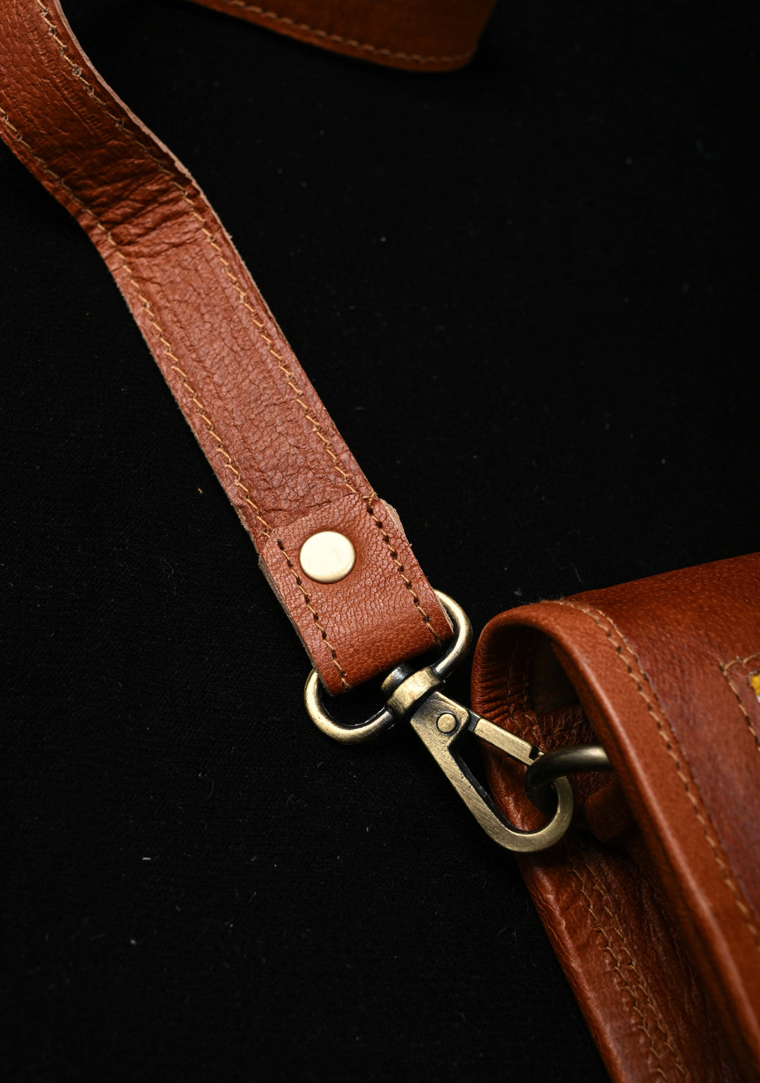 Floral Design Kutchi Hand Embroidery Leather Sling Bag in Brown