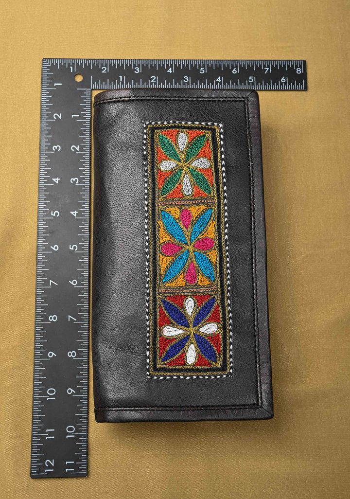 Hand-Crafted And Floral Embroidery Leather Sling Bag in Black