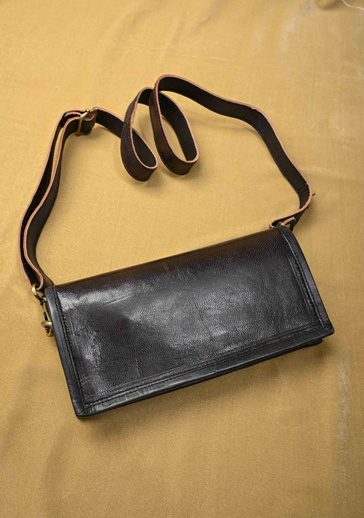 Black Hand-Crafted And Floral Embroidery Leather Sling Bag