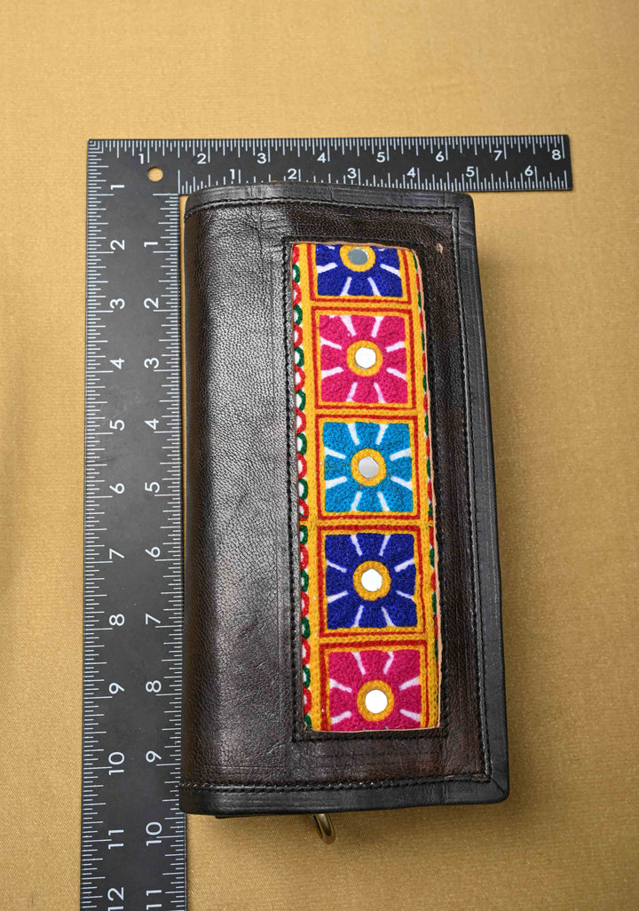 Black Hand-Crafted And Floral Embroidery Leather Sling Bag
