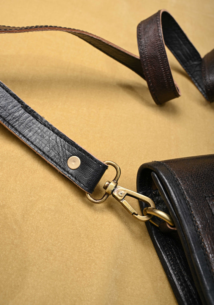 Black Hand-Crafted And Floral Embroidery Leather Sling Bag
