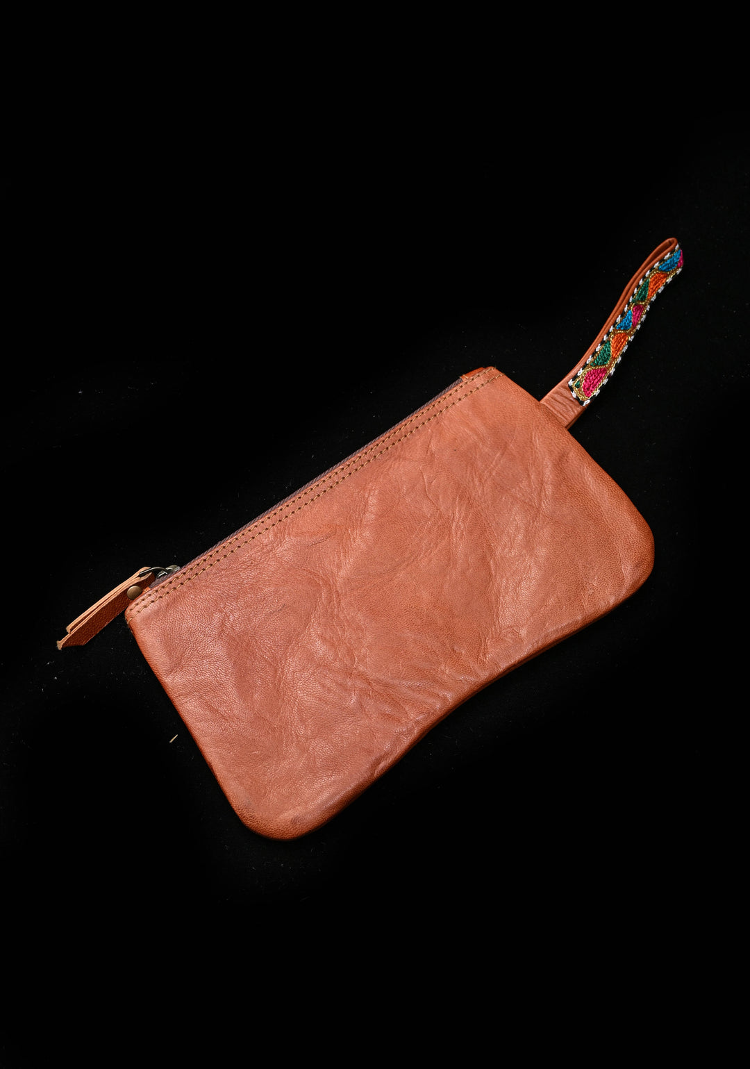 Brown Hand-Crafted And Embroidery Leather Pouch