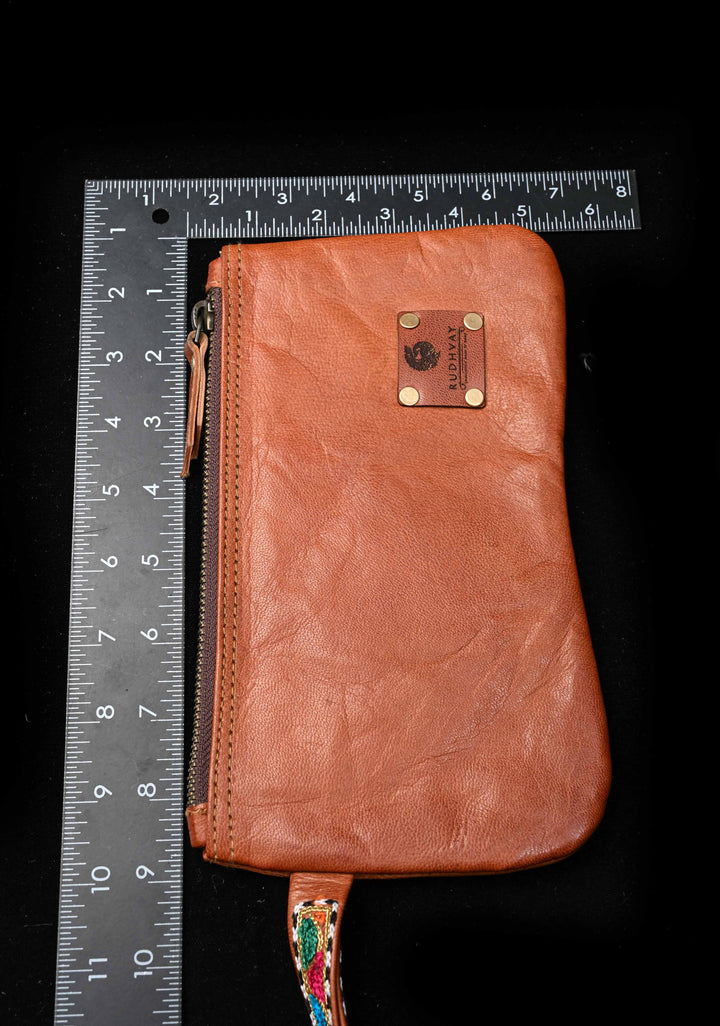 Brown Hand-Crafted And Embroidery Leather Pouch