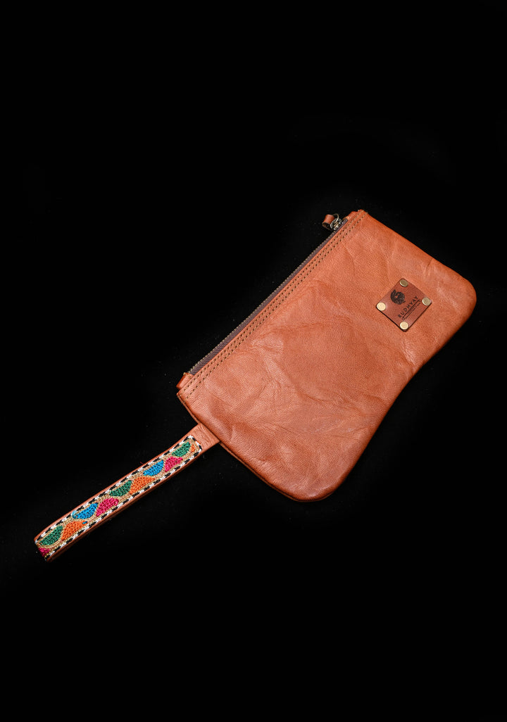 Brown Hand-Crafted And Embroidery Leather Pouch
