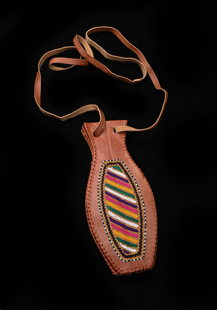 Brown Leather Hand-Crafted And Embroidery Potli Sling Bag with Aari Work