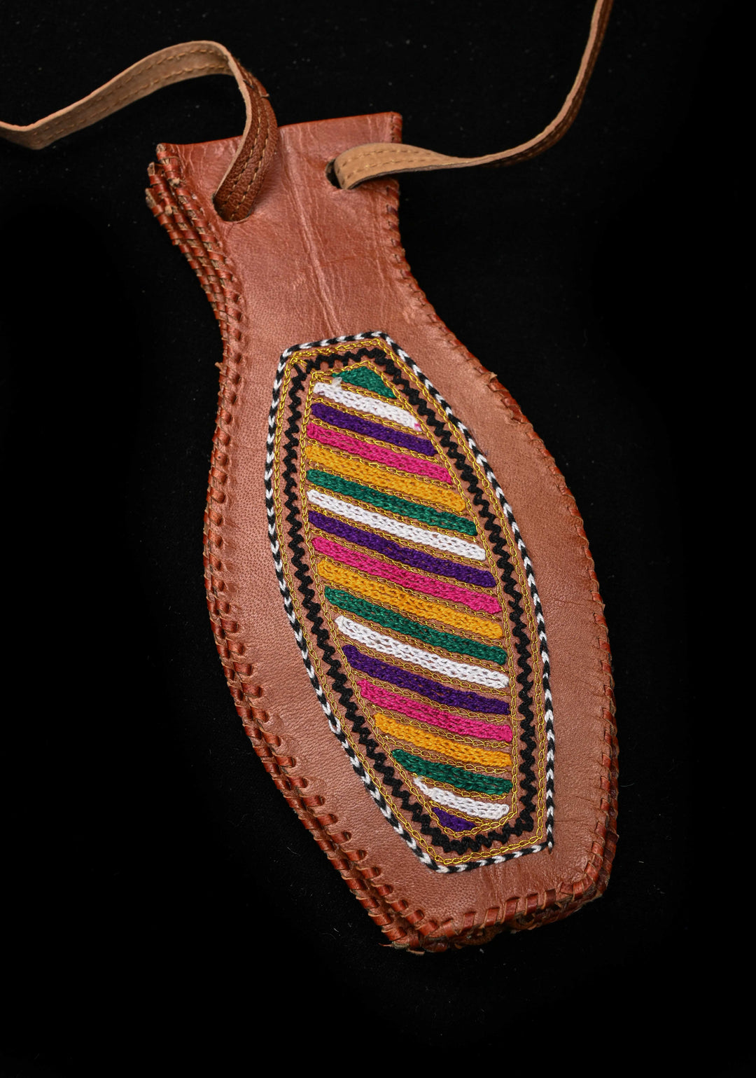 Brown Leather Hand-Crafted And Embroidery Potli Sling Bag with Aari Work