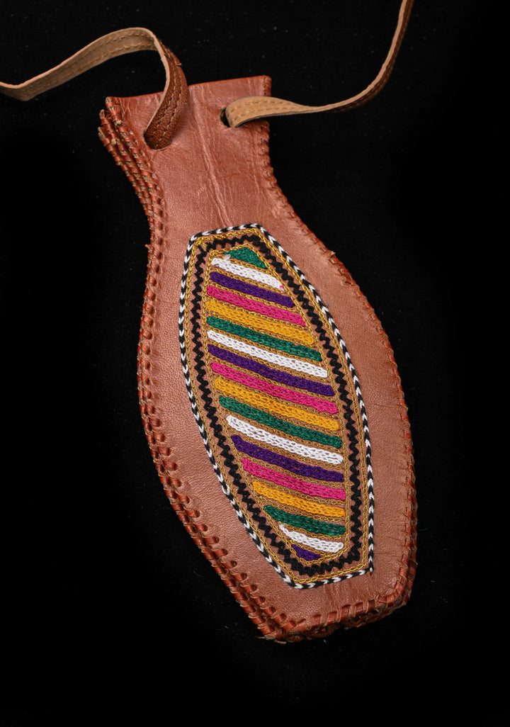 Brown Leather Hand-Crafted And Embroidery Potli Sling Bag with Aari Work