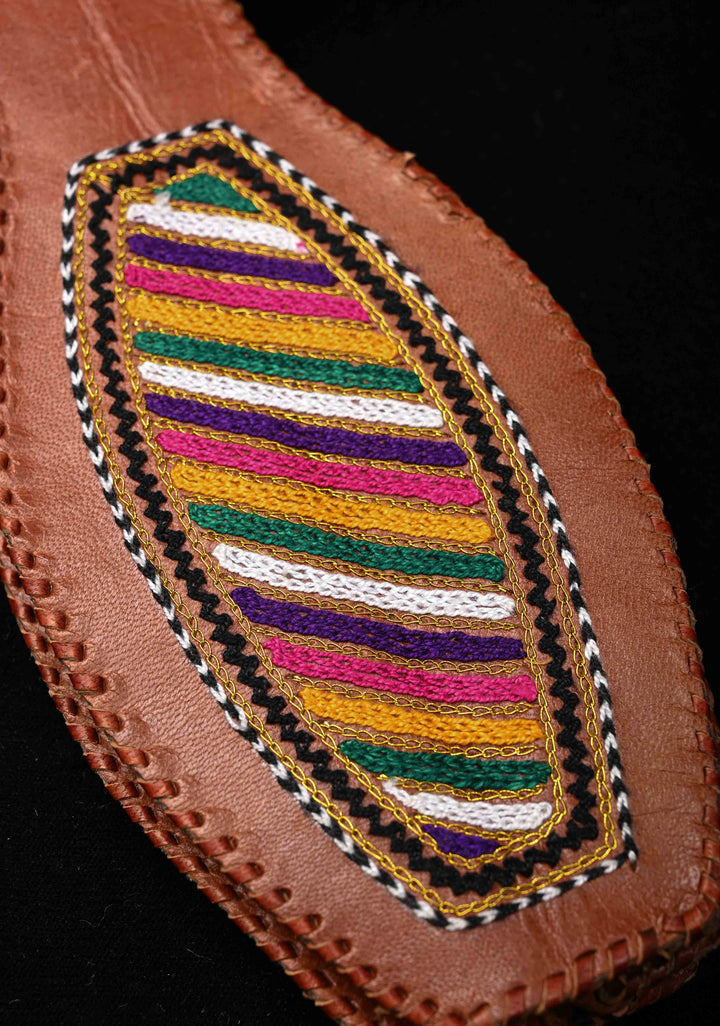 Brown Leather Hand-Crafted And Embroidery Potli Sling Bag with Aari Work