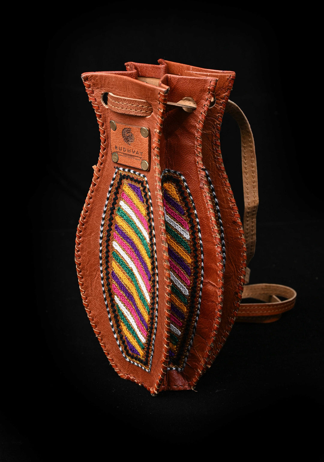 Brown Leather Hand-Crafted And Embroidery Potli Sling Bag with Aari Work