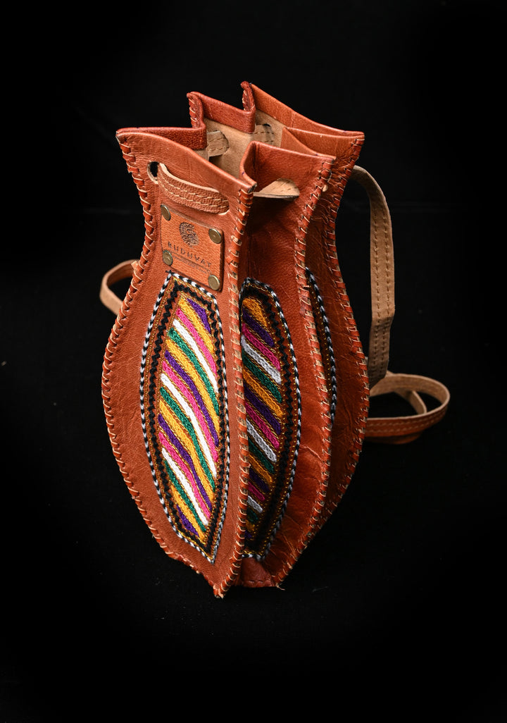 Brown Leather Hand-Crafted And Embroidery Potli Sling Bag with Aari Work