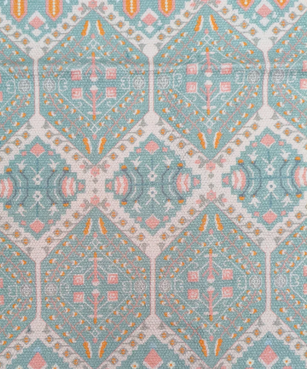 2x3 Feet Printed Rug | Cream & Turq | Cotton | SHOBITAM